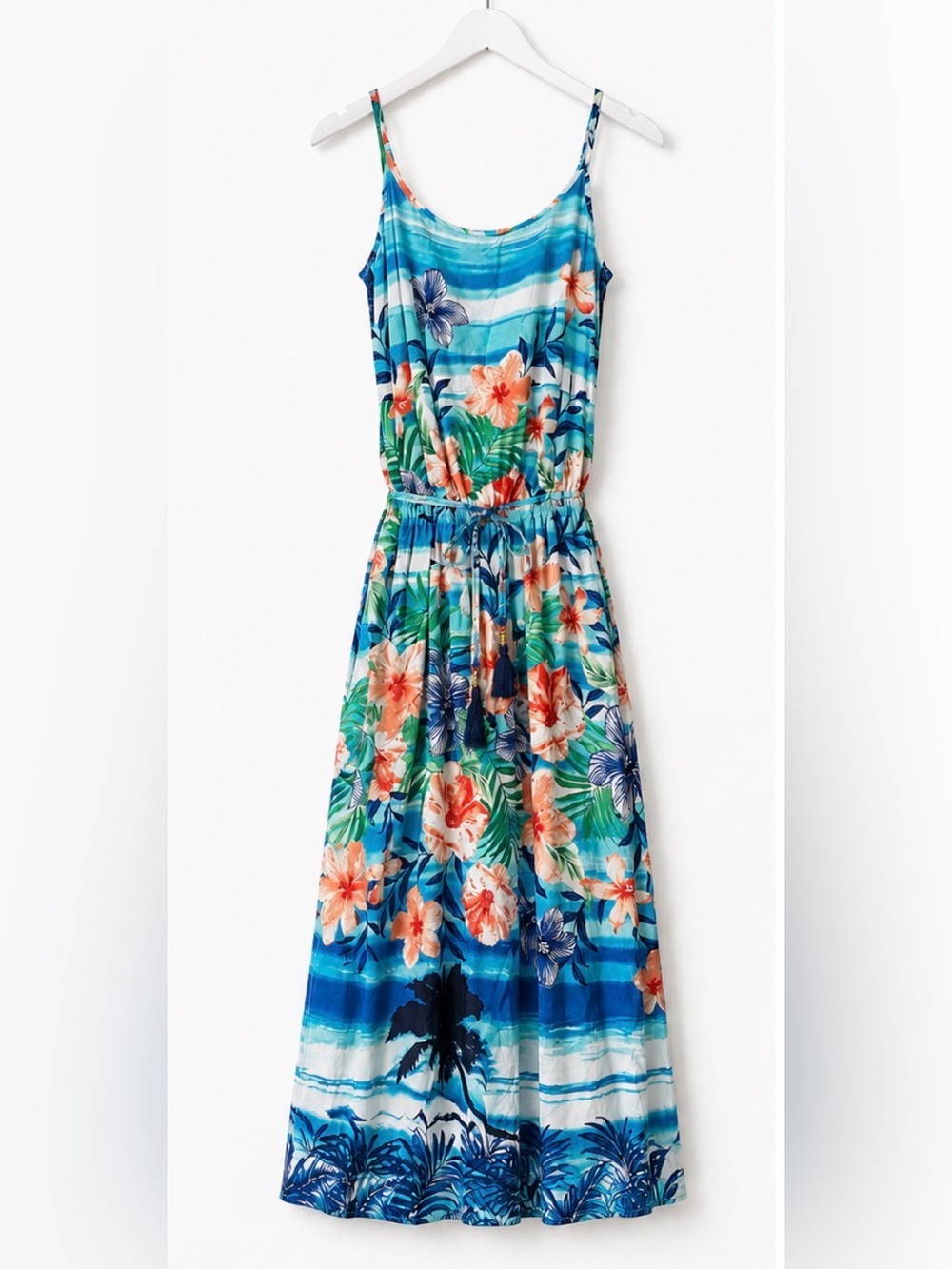 Tommy Bahama Blue and Coral Floral Maxi Dress